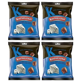 Kirieshki Rye Crackers Croutons Dry Bread (Suhariki) with Blue Mold Cheese Taste/Salted and Seasoned 40g/1.4oz - Pack of 4