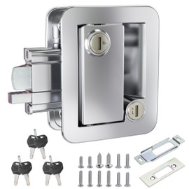 TrampgiK RV Door Lock, Fit 3.65" x 2.95" Lock Hole, Camper Lock for RV Travel Trailer Entrance Front Door, Chrome, 1 Lock+6 Key Aliked