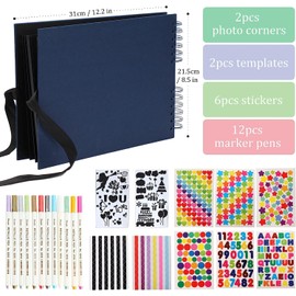 AIOR DIY Photo Album Scrapbook Album for Gluing Photo Albums, DIY Photo Book 80 Black Pages Guest Book Scrapbooking Anniversary Gift for Women (Blue)