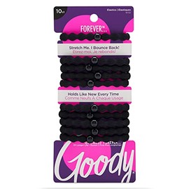 Goody Forever Ouchless - Corbata elástica para el cabello, 10 unidades, color negro, pelo medio a grueso, accesorios para el cabello para mujeres y niñas