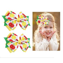 Apple bow clips, Medium Apple Printed Grosgrain Hair Bow, Girls Fruit Hair Barrettes, Girls Fruit Hair Barrettes(FJ154) (Yellow)