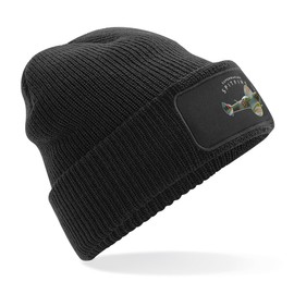 D Design Invent Print! Spitfire Supermarine Beanie Hat Cap, WWII Aircraft Gift Present, Keepsake Memorabilia, One Size Fits All (Acrylic, Black)
