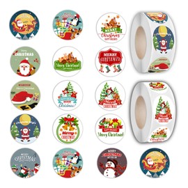 Leesgel Christmas Stickers, 1000pcs(2 Rolls) Christmas Decorations Crafts Stickers for Xmas Boxes Cards Envelopes, Christmas Tags Label Stickers for Scrapbooking Birthday Party Supplies Favours