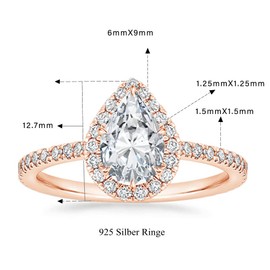Zakk Women's Ring Set Silver 925 Eternity Ring Solitaire 1.5CT Tear Cubic Zirconia Engagement Rings Wedding Rings Promise Ring Rose Gold Gold, stone, Cubic Zirconia