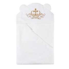 ESTAMICO Unisex Baby Plush Hooded Bath Towels with Embroidery Cross and Cute Ears Newborn Baptism Blanket for Infants, Toddlers & Kids