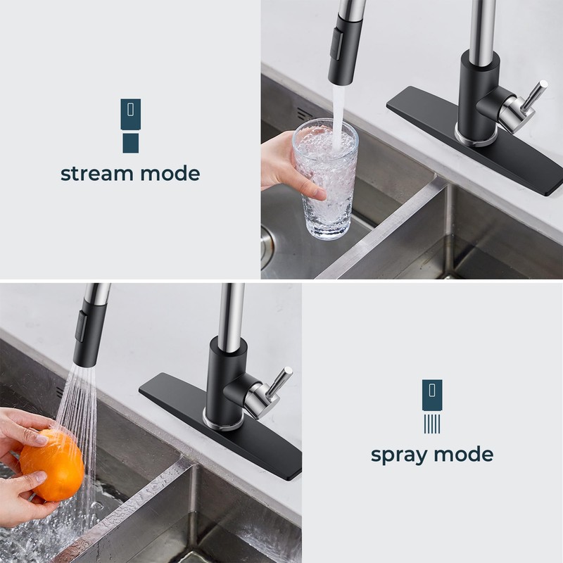 FORIOUS Kitchen Faucet with Pull Down Sprayer, High Arc Modern