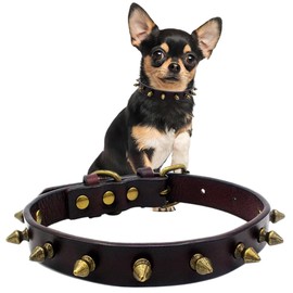Spiked Dog Collars, Neck Strap Leather Puppy Cute Collar Punk Rivet Studded Durable with Buckle Adjustable for Small Medium Large Dogs dark brown S