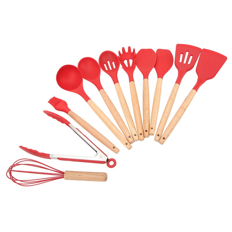12 PCS Kitchen Cooking Utensils Set Ergonomic Wooden Handle Silicone