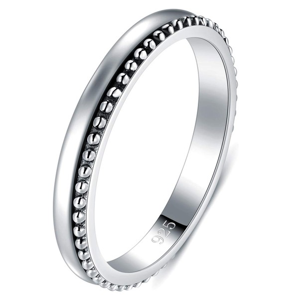 BORUO 925 Sterling Silver Ring High Polish Thin Beaded Bali