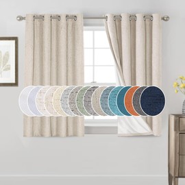 PrinceDeco Blackout Curtains for Bedroom 100% Black Out Curtains 54 Inch Long Anti Rust Grommet Thermal Insulated Drapes Privacy Protection 2 Panels Set,52" W x 54" L,Natural