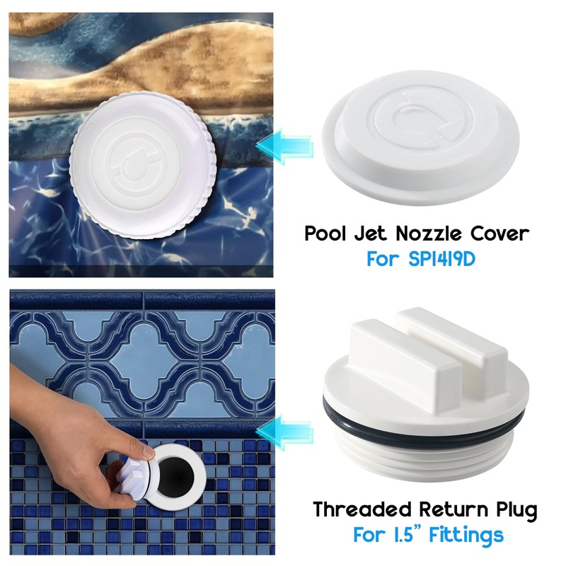 Pool Jet Nozzle Covers and 1.5" Threaded Pool Return Plug
