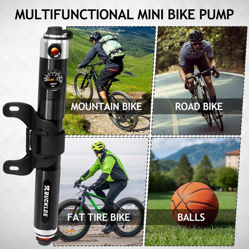 BUCKLOS Mini Bike Tire Pump Portable for Mountain Road Bikes