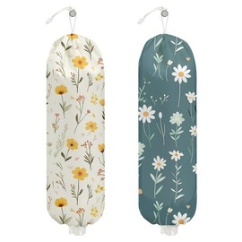 2Pcs Floral Plastic Bag Holder, Wall Mount Trash Bag Holder, Vintage Floral Reusable Grocery Bags Storage Dispenser for Home Kitchen Pantry Farmhouse, Flower Gifts for Women, 22.5x9 Inch
