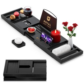 Foldable Bathtub Tray Caddy Bamboo Bathtub Tray Expandable, Bathroom Tray, Bath Tub Table Caddy with Extending Sides - Free Soap Dish