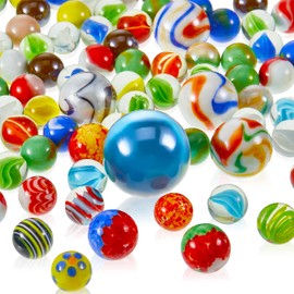 100 Pieces Colorful Glass Marbles Set, Cat Eye Marbles Games, Marbles for Kids, DIY Home Vase Decoration 1.38 Inch 0.98 Inch 0.86 Inch 0.6 Inch, Assorted Colors, Styles, and Finishes