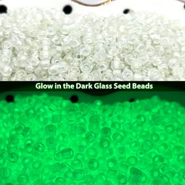 Artsy Crafts 1500 pcs 4mm Glow in The Dark White Glass Seed Beads 6/0 100 gram for Jewelry Making Bracelets Necklace Anklet Rosary Earring Crafts Spacer Loose Bead (4mm White Beads)