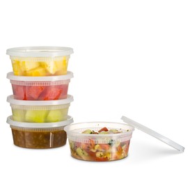 [48 Count 8 Oz Combo] Basix Disposable plastic Deli Food Storage Containers With Plastic Lids, Leakproof, Great For Meal Prep, Picnic, Take Out, traveling, Fruits, Snack, or Liquids