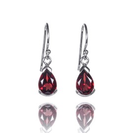 namana 925 Sterling Silver Earrings for Women with Semi-Precious Stones, Natural Gemstone Earrings for Women, 925 Silver Earrings with Pear Shaped Natural Stones, Sterling Silver, Garnet