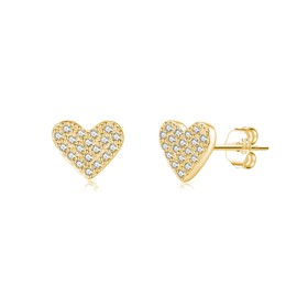 SLUYNZ 925 Sterling Silver CZ Heart Stud Earrings for Women Teens Love Heart Earrings Studs (B-Gold)
