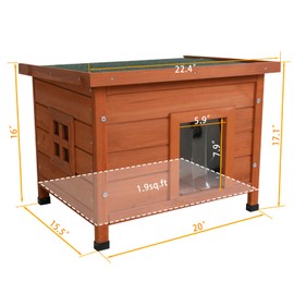 Heemab Waterproof Cat House and Feral Kitty Shelter for Indoor and Outdoor Use, Solid Wood Construction with Elevated Floor, Natural