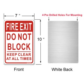Fire Exit Sign, Do Not Block Door Signs, Keep Clear at All Times Sign, 250 x 180 mm Rust Free Aluminum, Weather/Fade Resistant Easy Mounting, 2 Pack