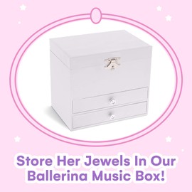 Jewelkeeper Personalize-Your-Own White Musical Ballerina Jewelry Box with 2 Pullout Drawers, You are My Sunshine Tune