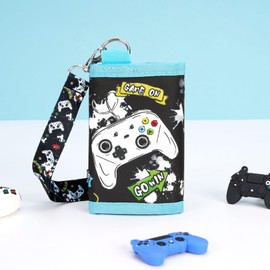 WAWSAM Kids Wallet with Lanyard Trifold Wallet for Toddlers, black, [CONTEMPORARY]