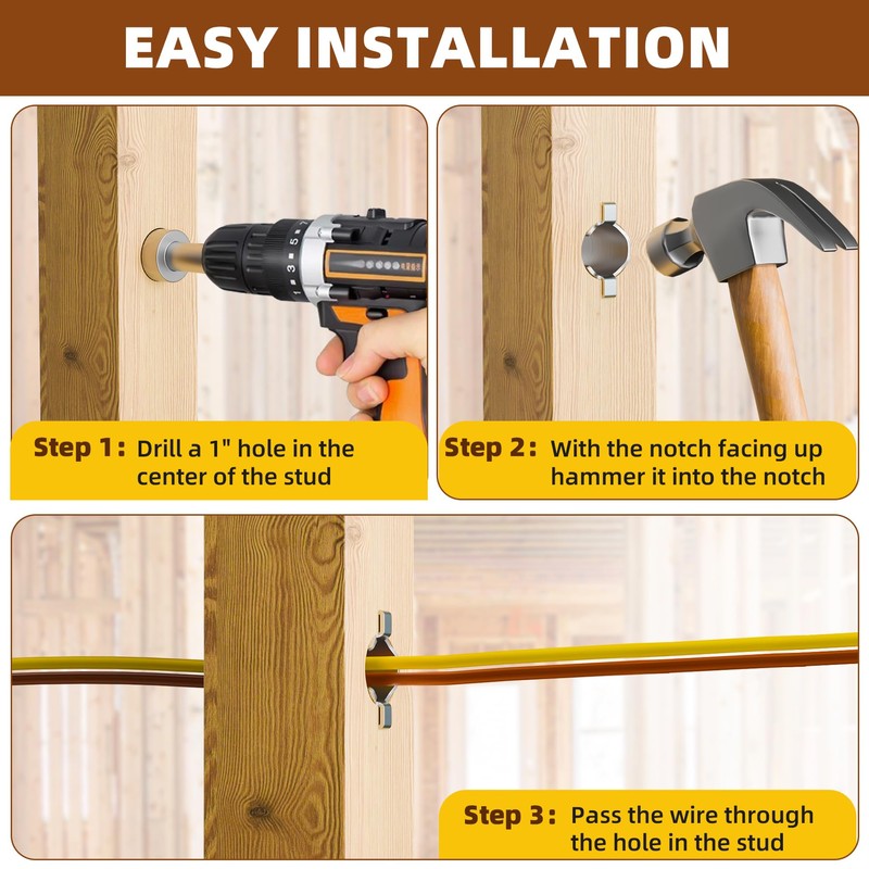 HEIWUKONG 100-Pack Smart Shield Nail Guard for Wire Cable, Stud