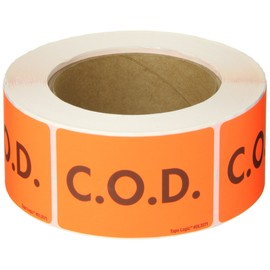 Tape Logic Aviditi Tape Logic 2" x 3","C.O.D." Fluorescent Red Warning Sticker, for Shipping, Handling, Packing, and Moving (1 Roll of 500 Labels)