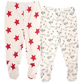 Maple Clothing Organic Cotton Baby Pants Footed (2 Pack, Star/Giraffe, 6-12m)