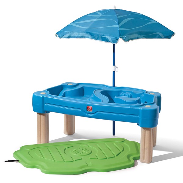 Step2 Cascading Cove with Umbrella, Kids Sand and Water Activity Sensory Table, 6 Piece Accessory Kit, Toddler Summer Outdoor Toys, 2 – 10 Years Old