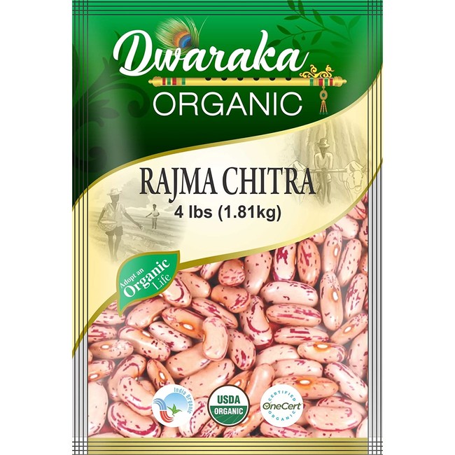 Dwaraka Organic Chitra Rajma Kidney Bean - USDA Organic (4 lbs / 1.81 kg), packaging may vary