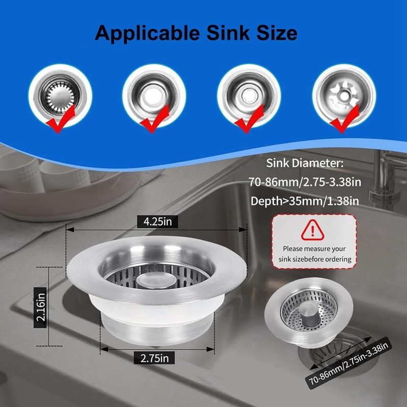 Stainless Steel Sink Drainer Anti-Clogging Basket Water Filter Sink Filter