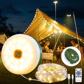 Camping String Lights, 4 in 1 Quick Storage 33FT Rechargeable Tent Lights with 9 Lighting Modes, Hanging Waterproof Portable Retractable LED Lamp for Outdoor, Patio, RV, Awning, Garden, Party