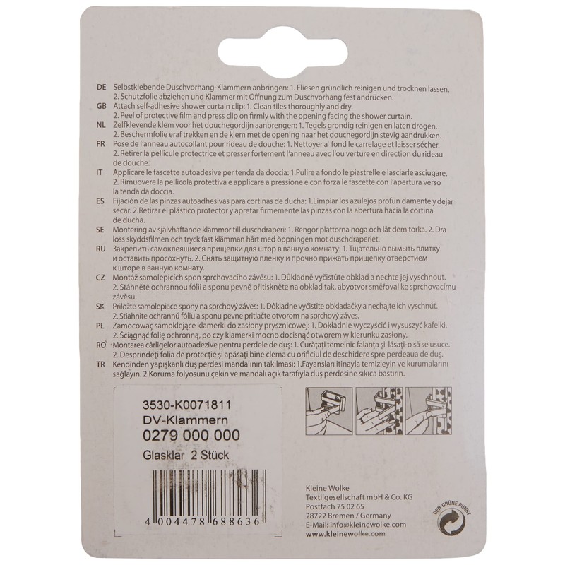 Kleine Wolke 0279000000 Shower Curtain Clips Set of 2 Transparent