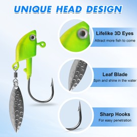 Underspin Jig Heads Kit,Fishing Jig Head Hooks with Willow Blade Swimbait Jig Head Weighted Spin Head Jig Lures 1/4oz 3/8oz 1/2oz for Crappie Bass Saltwater Freshwater