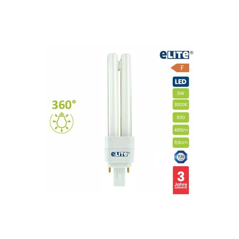 eLITe Smart LED Lamp G24D1-5W 3000K 830 495lm 11.8 cm