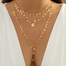 Stocking Stuffers Gifts for Women Layered Star Necklace Long Tassel Choker Necklace Star Pendant Necklace Trendy Stuff Items Bohemian Jewelry for Women Girls