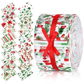 Hosuly 40 Pcs Christmas Jelly Fabric for Quilting Roll Red and Green Quilting Fabric Roll up Xmas Fabric Quilting Strips 2.55 Inch Precut Patchwork Roll for Christmas DIY Sewing Craft