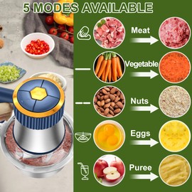 G4S3 Food Processor, 5-Speed Electric Food Chopper, Meat Grinder with 2 Bowls (8 Cup+8 Cup) & 2 Sets of Blades, Meat Processor for Meat, Vegetables, Fruits and Nuts (Blue)