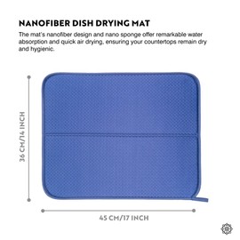 Homelka Dish Drying Mat for Kitchen, Dish Drying Mat Sink, For Various Purposes, Stylish and Effective, Practical Dish Mat, 45 x 36 x 0.6 cm, Navy Blue