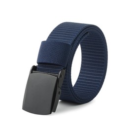 AWAYTR Mens Nylon Ratchet Belt - No Holes Casual Web Belt with Slide Metal Buckle for Jeans Golf (Navy Blue, XS-Fit Waist 26"-31")