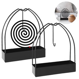 Pack of 2 Mosquito Spiral Holder, Black Spiral Mosquito Coil Holder, Metal Mosquito Coil Holder, Portable Mosquito Coil Holder, Mosquito Spiral Stand for Bedroom, Living Room, Kitchen, Office, Outdoor