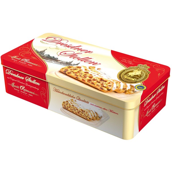 Emil Reimann Original Dresdner Stollen in Collectible Holiday Tin Imported from Germany 750g