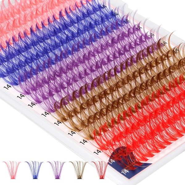 Crislashes Individual Eyelashes, Colourful, Pack of 300 DIY Artificial Eyelashes, Brown, Purple, Pink, Blue, Red Eyelash Extension, 30D 0.07D 14 mm D Curl Cluster Lashes, Reusable (30D-0.07D-14 mm)