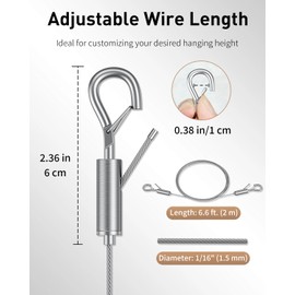 Uniclife Adjustable Picture Hanging Wire, 6.6 Feet 1/16", Picture Hanging Kit for up to 100 lbs, Heavy Duty Stainless Steel Wire Rope for Mirror Curtain Photo Frame & Art, 4 Pack