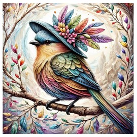 SHEGZHUC Diamond Painting Hummingbird Bird with Hat 30 x 30 cm Diamond Painting Animals Colourful Diamond Painting Hummingbird Landscape Mosaic Diamond Painting Art Embroidery Cross Stitch Pictures