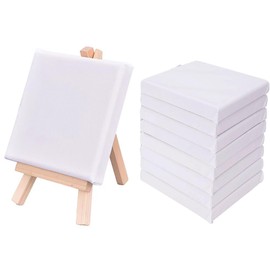 キャンバス キャンバスボード 10cm×10cm 8個セット イーゼル付き 正方形 ミニキャンバス 画材 絵画 水彩画 油絵 絵画ボード