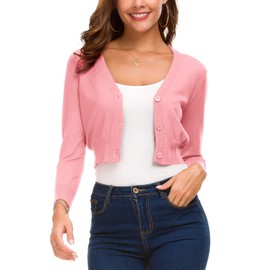 EXCHIC Women's Trendy Bolero Shrug Cropped Cardigan 3/4 Sleeve Open Front Short Cardigans (M, Pink)