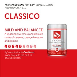 illy Drip Coffee - Ground Coffee - 100% Arabica Ground Coffee – Classico Medium Roast - Notes of Caramel, Orange Blossom & Jasmine - No Preservatives – Mild & Balanced – 4.4 Ounce
